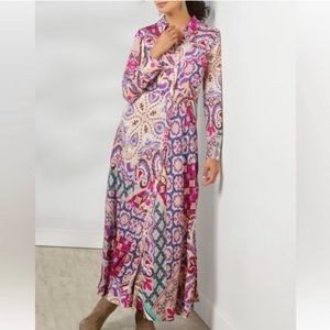 SOLD SOFT SURROUNDINGS Palermo Soho Maxi Dress Festoon Fuchsia Size L NWT 14/16